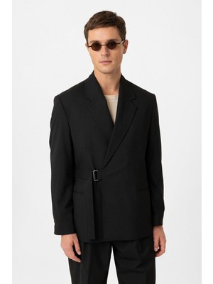 Antioch Siyah Kuşaklı Relax Fit Erkek Blazer Ceket