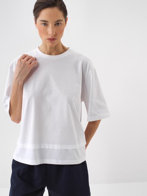 Xint Kadın Beyaz Pamuk Dokulu Oversize Bluz