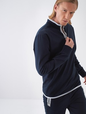 Erkek Lacivert Slim Fit Pamuklu Sweatshirt