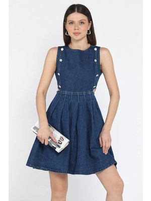 Pileli Jean Kot Elbise P-00015680