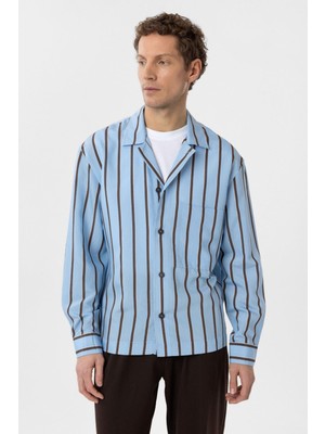Antioch Mavi Relax Fit Çizgili Erkek Gömlek