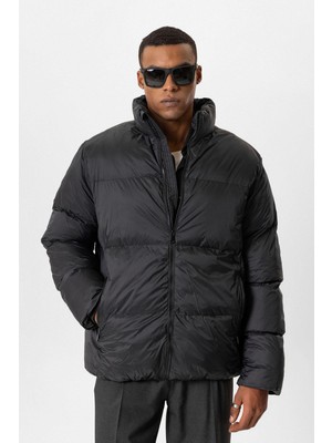 Antioch Siyah Dik Yaka Kauçuk Şişme Mont