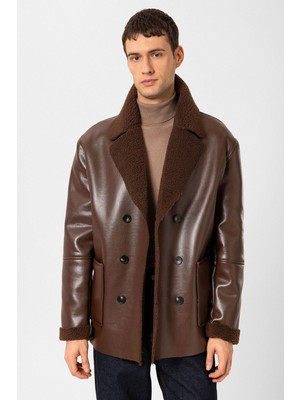 Antioch Kahve Suni Deri Kruvaze Erkek Mont Polar Astar Detaylı Günlük Kullanım İçin