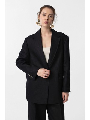 Antioch Siyah 100% Keten Kadın Blazer Ceket