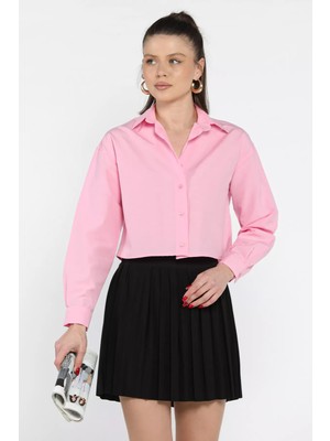 Gülseli Uzun Kol Kadın Crop Top Gömlek