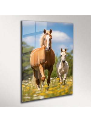 Exela Home Dikey Koşan Atlar Cam Tablo