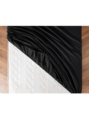Madame Coco Ciel King Size Plus %100 Pamuk Lastikli Saten Çarşaf - Siyah