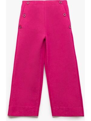 Koton Düğme Detaylı Cepli Viskon Karışımlı Geniş Paça Pantolon