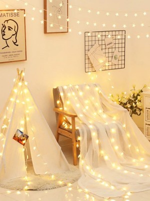 Zuv Yıldız Desenli 3 Metre 2 Kalem Pilli LED Işık Dekoratif Ürün 20'li yıldız modeli Kuvvetli Işık