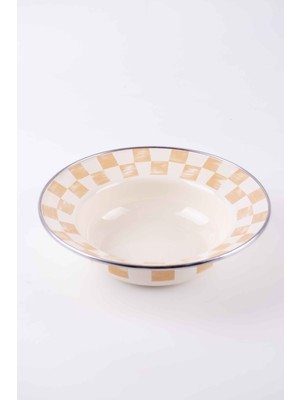 Beige Emaye Çukur Makarna ve Salata Tabağı