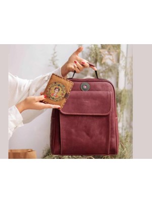 Sade Desen Unisex Bordo Çanta, Frida Hardal Cüzdan Hem Sırt Hem Capraz Hem Elde Etnik Bohem Style Kombın