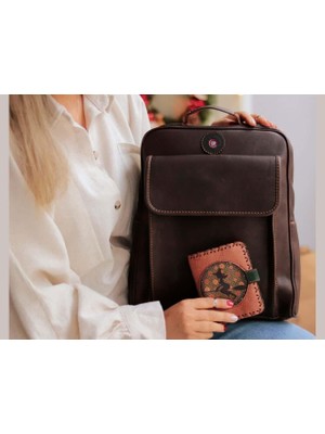 Sade Desen Unisex Kahverengi Çanta, Cadı Taba Cüzdan Hem Sırt Hem Capraz Hem Elde Etnik Bohem Style KOMBIN