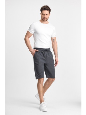 Mmetalic Erkek Antrasit Şort - Yan Cepli Beli Lastikli Regular Fit Rahat Kesim