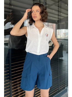 Kadın Yüksek Bel Kargo Cepli Şort P-00015454