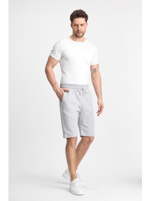 Mmetalic Erkek Gri Şort - Yan Cepli Beli Lastikli Regular Fit Rahat Kesim