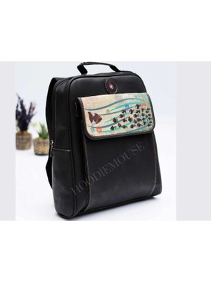 Karabalık  Figürlü Unisex Canta Hem Sırt Hem Capraz Hem Elde Etnik Bohem Style - Siyah