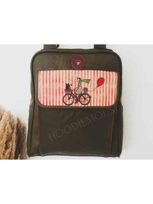 Bisiklet Figürlü Unisex Canta Hem Sırt Hem Capraz Hem Elde Etnik Bohem Style - Haki Yesil