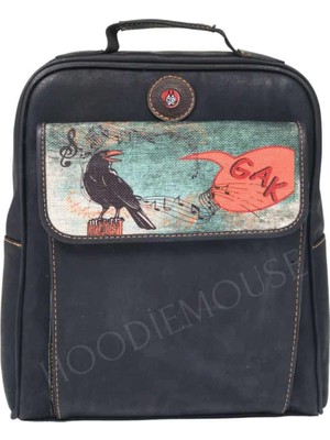 Karga Figürlü Unisex Canta Hem Sırt Hem Capraz Hem Elde Etnik Bohem Style - Siyah