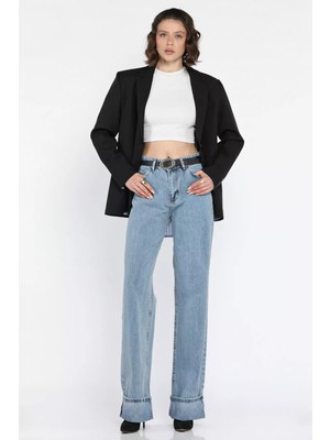 Gülseli Duble Paça Kadın Mom Jean Kot Pantolon