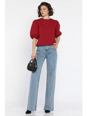 Gülseli Kesik Paça Kadın Mom Jean Kot Pantolon