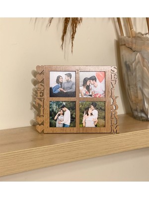 Giftmoda Seni Seviyorum 4 Fotoğraf Standlı Mdf Çerçeve Ahşap