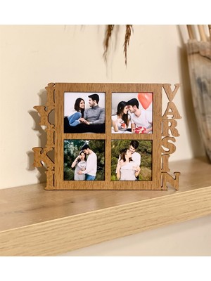 Giftmoda İyiki Varsın 4 Fotoğraf Standlı Mdf Çerçeve Ahşap