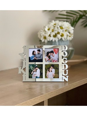 Giftmoda Iyiki Doğdun 4 Fotoğraf Standlı Mdf Çerçeve Gümüş