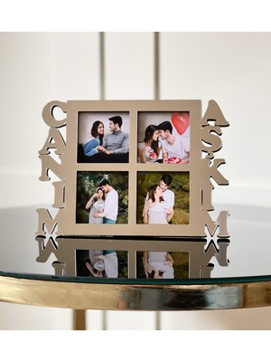 Giftmoda Canım Aşkım 4 Fotoğraf Standlı Mdf Çerçeve Gümüş