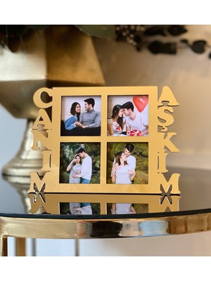 Giftmoda Canım Aşkım 4 Fotoğraf Standlı Mdf Çerçeve Gold