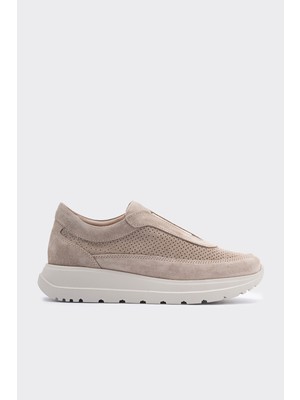 Lady Bej  Süet Deri Bağcıksız Kadın Sneaker