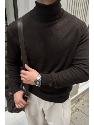 Erkek Yünlü Normal Kalıp Tam Balıkçı Boğazlı Yaka Triko Kazak