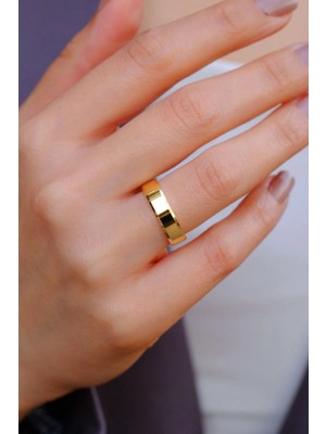 Unisex 925 Ayar Gümüş, 14 Ayar Altın Kaplamalı 5mm Düz Kesme Alyans