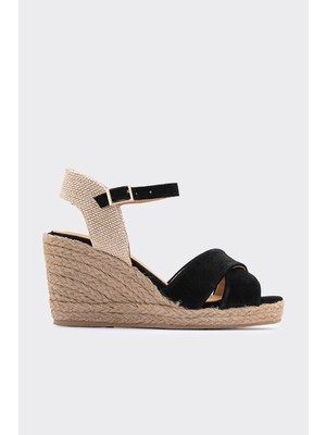 Shoemark Carol Siyah  Deri Süet Dolgu Topuklu Kadın Sandalet