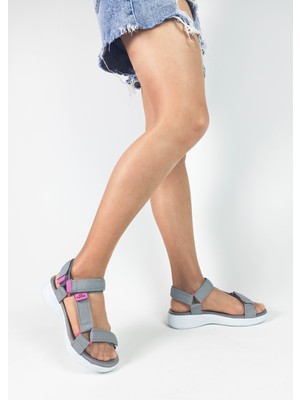 Gdt Ayakkabı Gri Renk Düz Taban Günlük Kadın Spor Sandalet