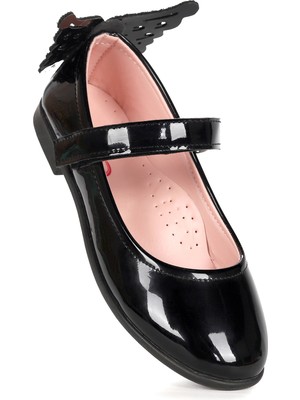 Kiko Kids Friga Kelebek Cırtlı Kız Çocuk Babet Ayakkabı Siyah