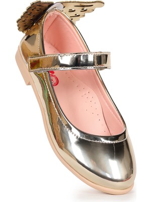 Kiko Kids Friga Kelebek Cırtlı Kız Çocuk Babet Ayakkabı Altın