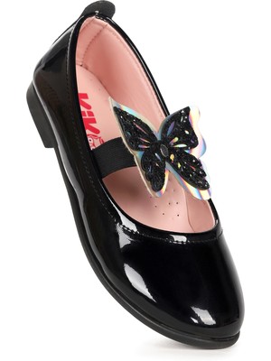 Kiko Kids Menz Kelebek Lastikli Kız Çocuk Babet Ayakkabı Siyah