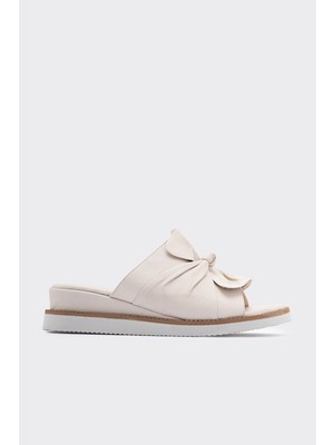 Shoemark Lush Krem  Deri Fiyonk Detaylı Kadın Terlik