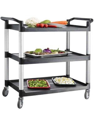 Plastik Açık Servis Arabası Siyah (Demonte)