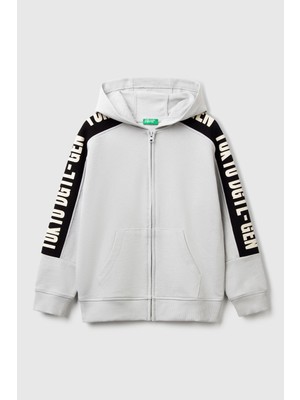 United Colors Of Benetton Pamuklu Şeritli Regular Fit Kapüşonlu Sweat Erkek Çocuk Sweat 3J68C504R