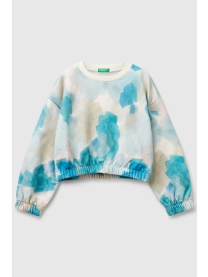 United Colors Of Benetton Pamuklu Desenli Regular Fit Bisiklet Yaka Sweat Kız Çocuk Sweat 35UJC10OB