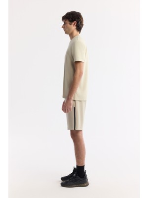 AVVA Erkek Bej Bisiklet Yaka Baskılı Interlok T-Shirt A51Y1131