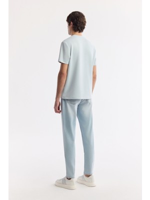 Erkek Gri Bisiklet Yaka Reflektör Baskılı Interlok T-Shirt A51Y1037
