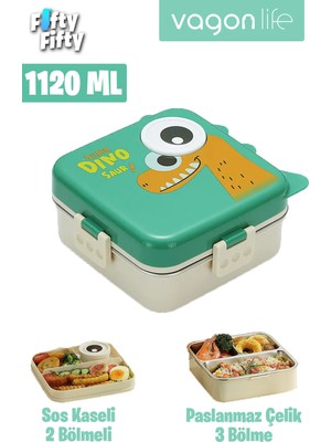 Vagonlife Lunch Box 1120 ml (Sızdırmaz,karışmaz Üç Bölmeli) Sos Kaseli Yeni Nesil Sefer TASI-FFLBOX10082