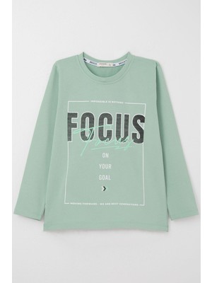 Breeze Erkek Çocuk Uzun Kollu Tişört Slogan Temalı Yazı Baskılı 6-12 Yaş, Su Yeşili