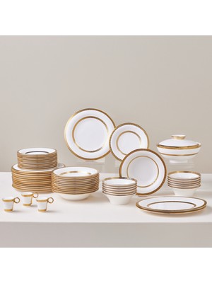 Karaca Royal Bone Victoria 55 Parça 12 Kişilik Yemek Takımı Gold