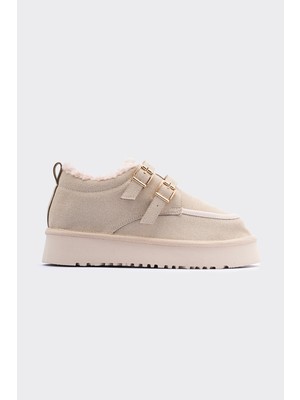 Shoemark Curly Bej Suni Süet Içi Kürklü Kadın Ayakkabı