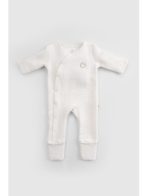 Little Gusto Kendinden Patikli Ekru Kapitone Bebek Tulum Pamuk Polyester Uzun Kol Özellikli