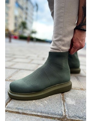 Pabucmarketi Düz Triko Erkek Sneaker Bot Haki