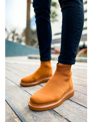 Pabucmarketi Düz Triko Erkek Sneaker Bot Taba
